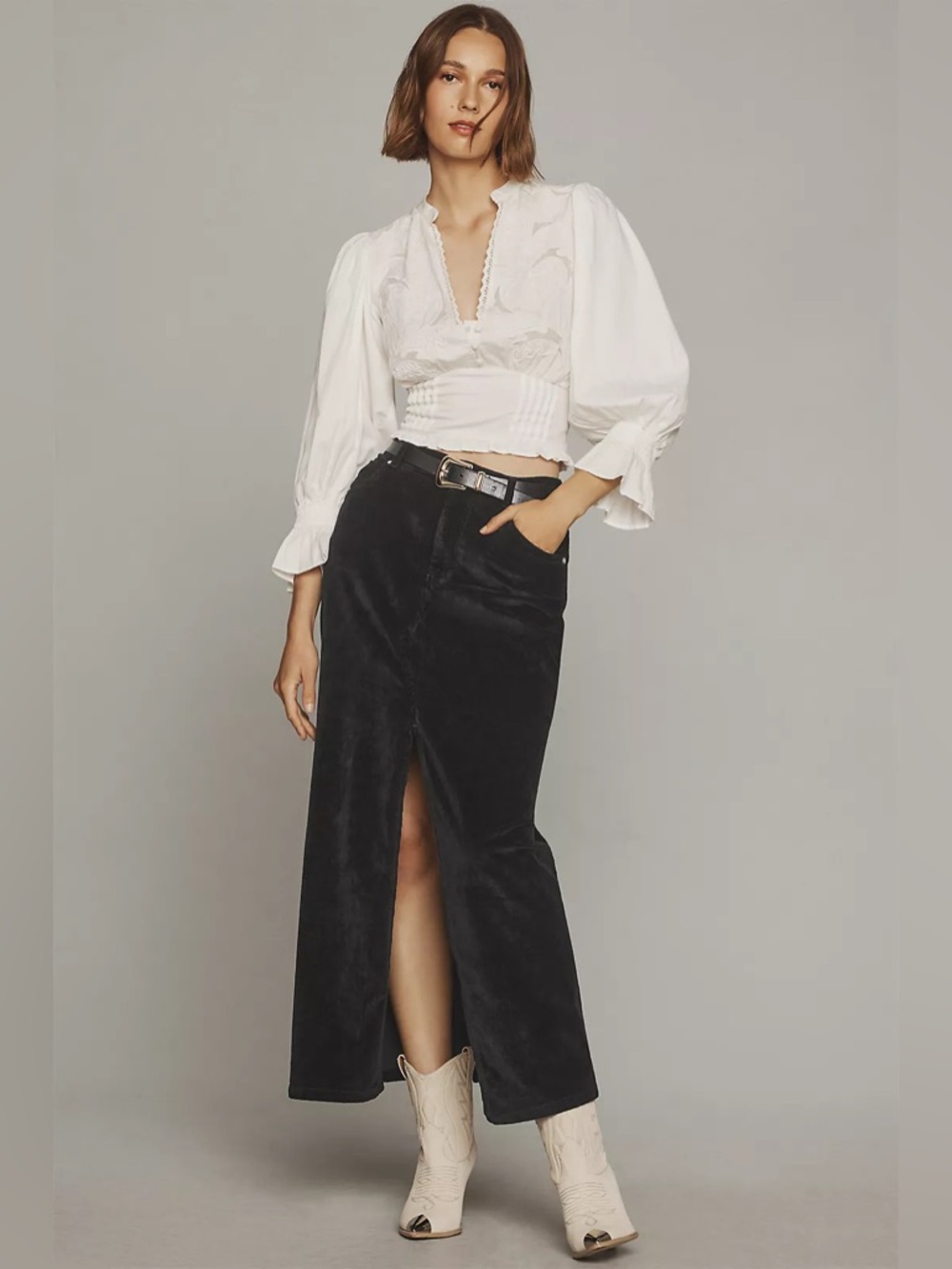 NWT Anthropologie Pilcro Black The Madi Front Slit Corduroy Skirt Size 6